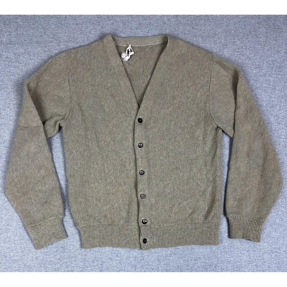 Vintage Lord Clayton Cardigan Sweater Mens Small Oatmeal Brown Button Front Knit - Picture 1 of 10